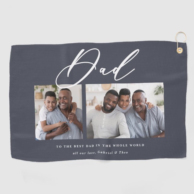 Modern minimale Multi-Foto-Skript Papa-Geschenk Go Golfhandtuch (Horizontal)