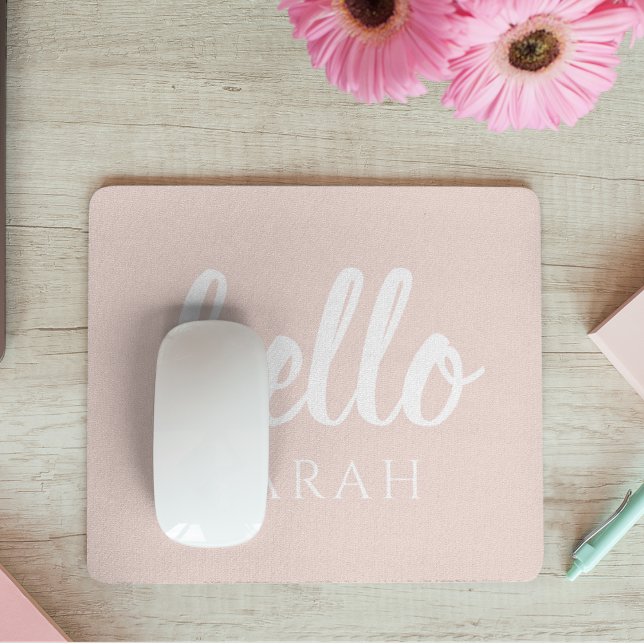 Modern minimale Pastel Pink Hallo und Sie nennen Mousepad (Von Creator hochgeladen)
