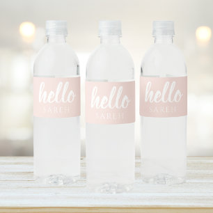 Modern minimale Pastel Pink Hallo und Sie nennen Wasserflaschenetikett
