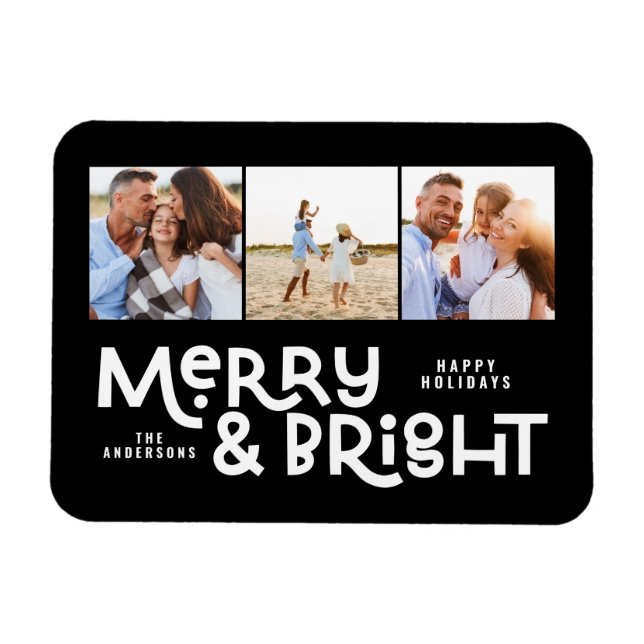 Modern minimale Typografie 3 Foto Weihnachtsspass  Magnet (Horizontal)
