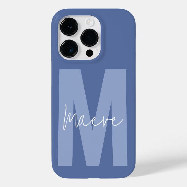 Modern minimale Typografie Monogramm staubig blau Case-Mate iPhone Hülle (Rückseite)