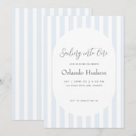 Modern minimaler Blauer Streifen Erster Geburtstag Einladung