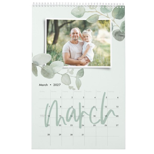 Modern minimales Eukalyptus-Foto-Skript Kalender (Mär 2027)