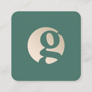 Modern minimales goldgrünes Monogramm Quadratische Visitenkarte