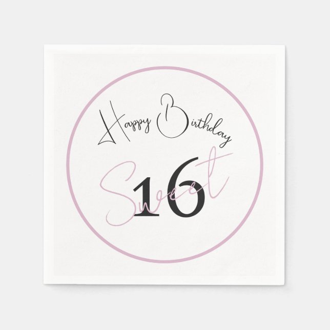 Modern Minimalist 16th White Pink Black Birthday Serviette (Vorderseite)
