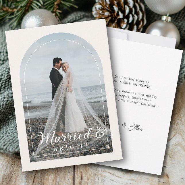 Modern Minimalist 1 Photo Married & Bright  Dankeskarte (Modern Minimalist 1 Photo Married & Bright Dankes Thank You Card)