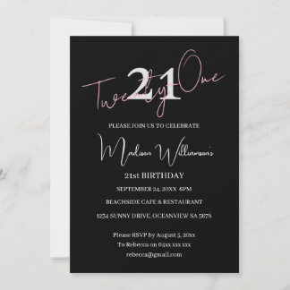 Modern Minimalist 21st Black Pink Birthday  Einladung