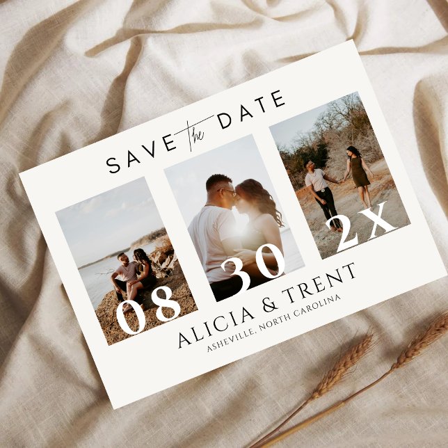 Modern Minimalist 3 Photo Date Overlay  Save The Date (Von Creator hochgeladen)