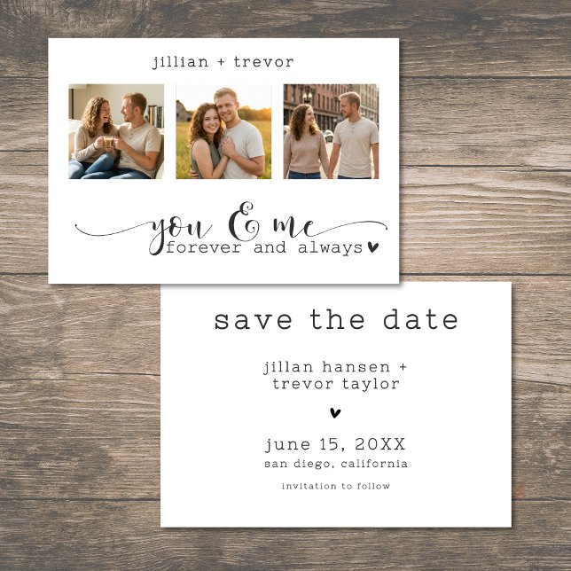 Modern Minimalist 3 Photo Script Collage Wedding Save The Date (Modern Minimalist 3 Photo Script Collage Wedding Save The Date)