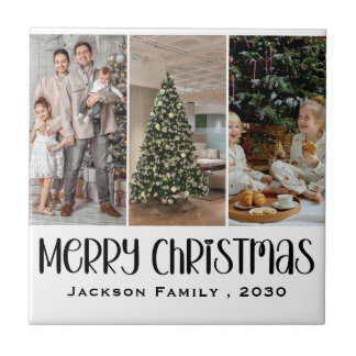 Modern Minimalist 4 Photo Collage Family Name Year Fliese