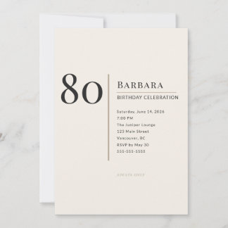 Modern Minimalist 80th Adult Birthday Celebration Einladung