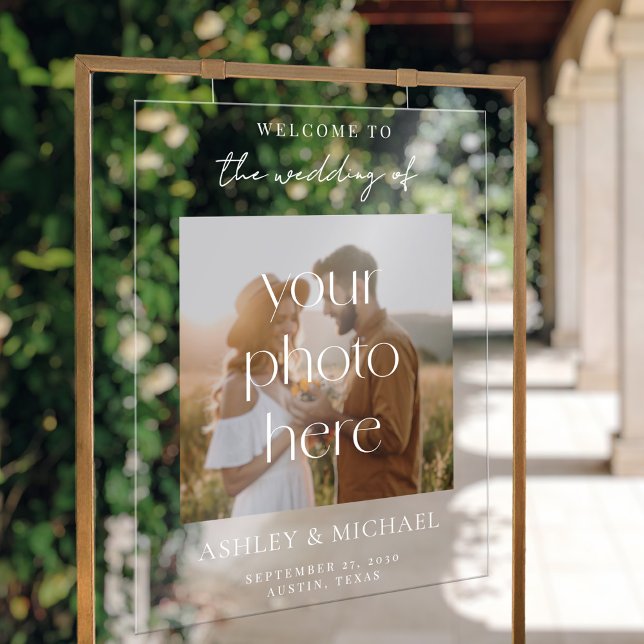 Modern Minimalist Acrylic Photo Wedding Sign Acrylschild (Modern Minimalist Acrylic Photo Wedding Sign)