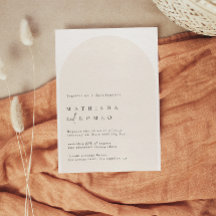 Modern minimalist arch beige wedding invitation