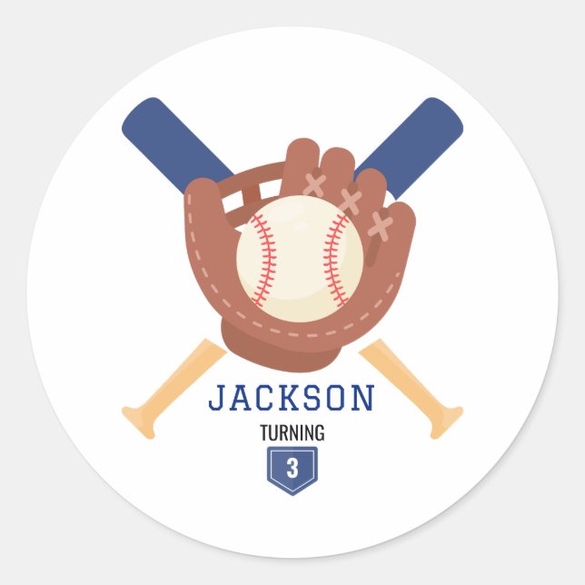 Modern Minimalist Baseball Batter Up Birthday Runder Aufkleber (Vorderseite)