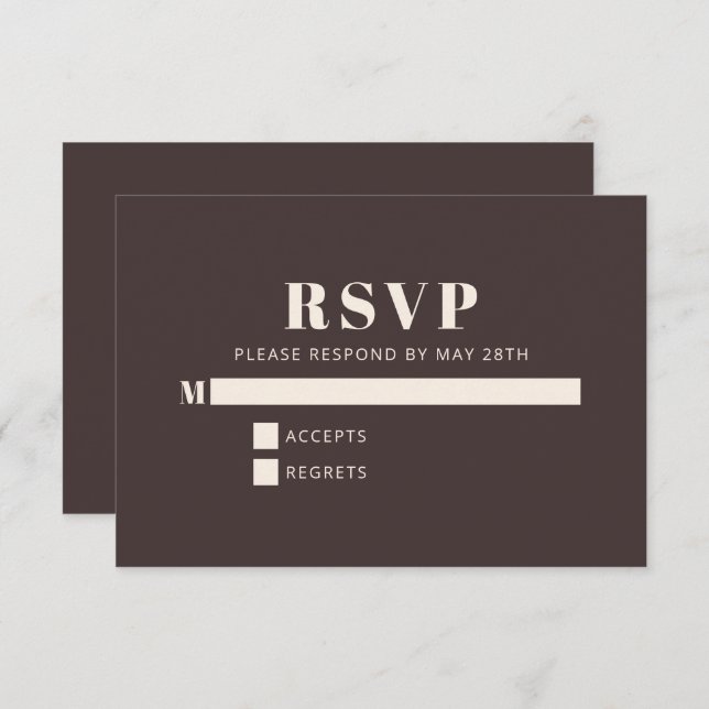 Modern Minimalist Bat Mitzvah Brown Custom RSVP Karte (Vorne/Hinten)