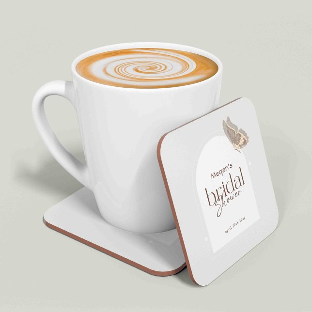 Modern Minimalist Beige Butterfly Bridal Shower Rechteckiger Pappuntersetzer (Von Creator hochgeladen)