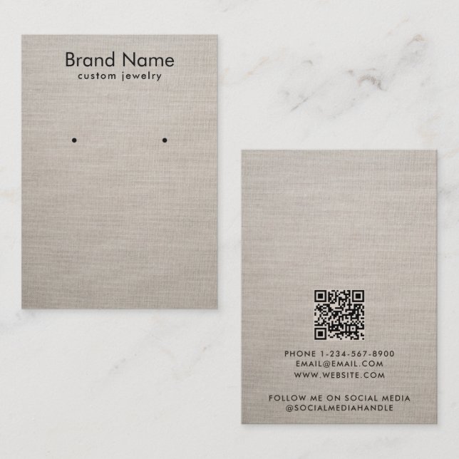 Modern Minimalist Beige Linen Jewelry Display Card Visitenkarte (Vorne/Hinten)