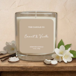 Modern Minimalist Beige Script Candle Label  Quadratischer Aufkleber