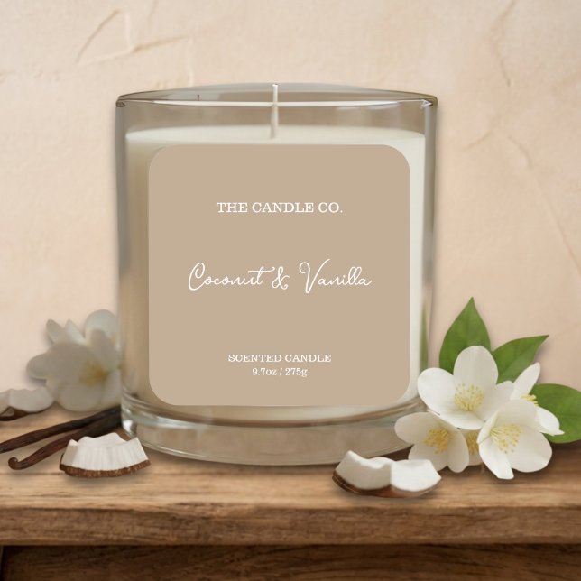 Modern Minimalist Beige Script Candle Label  Quadratischer Aufkleber (Von Creator hochgeladen)