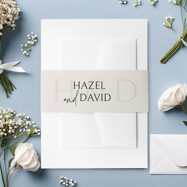 Modern Minimalist Black and Ivory Monogram Wedding Einladungsbanderole (Von Creator hochgeladen)