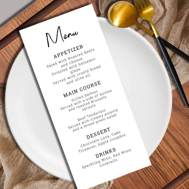Modern Minimalist Black and White Wedding Menükarte (Modern Minimalist Black and White Wedding Menu)