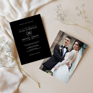 Modern Minimalist Black Elegant Photo Wedding Einladung