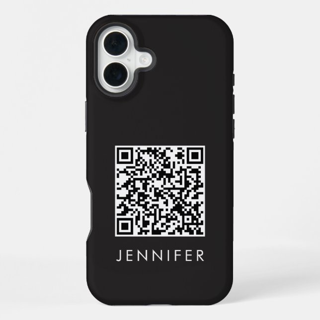 Modern Minimalist Black Executive QR Code Monogram iPhone Hülle (Rückseite)