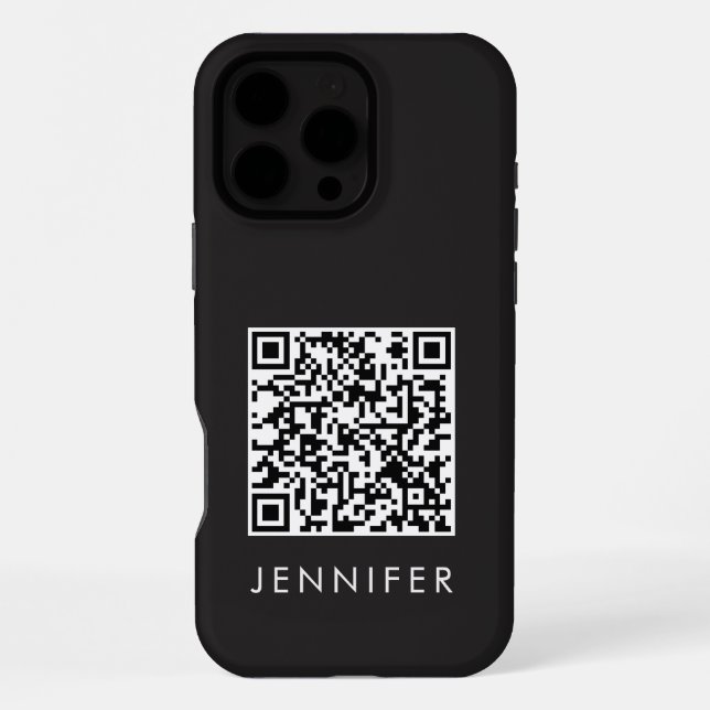 Modern Minimalist Black Executive QR Code Monogram iPhone Hülle (Rückseite)