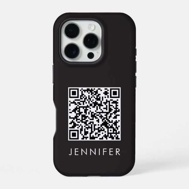 Modern Minimalist Black Executive QR Code Monogram iPhone Hülle (Rückseite)
