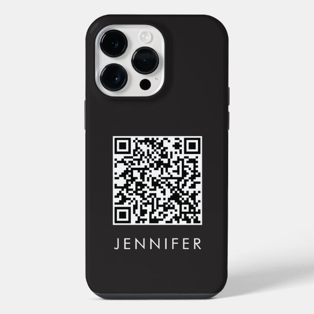 Modern Minimalist Black Executive QR Code Monogram iPhone Hülle (Rückseite)