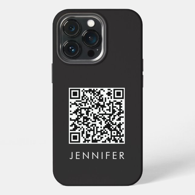 Modern Minimalist Black Executive QR Code Monogram iPhone Hülle (Hinten)