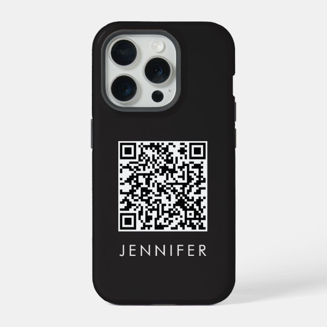 Modern Minimalist Black Executive QR Code Monogram iPhone Hülle (Rückseite)