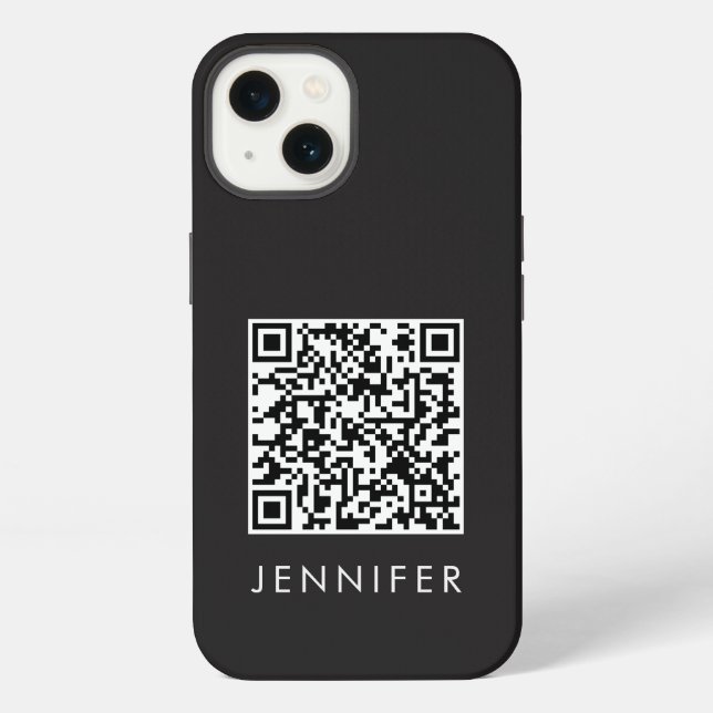 Modern Minimalist Black Executive QR Code Monogram iPhone Hülle (Rückseite)
