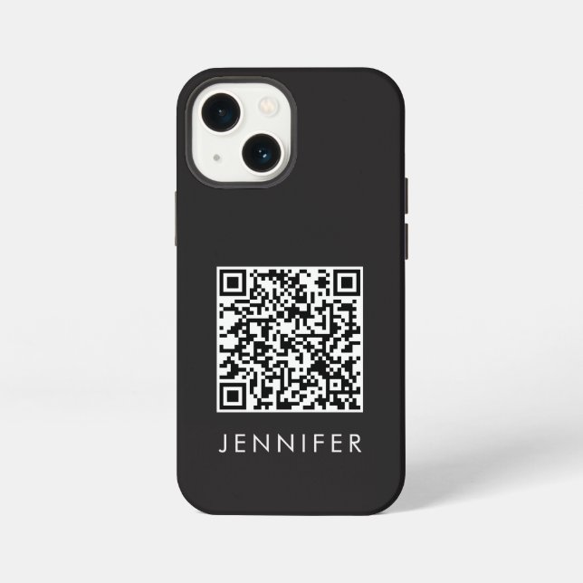 Modern Minimalist Black Executive QR Code Monogram iPhone Hülle (Rückseite)