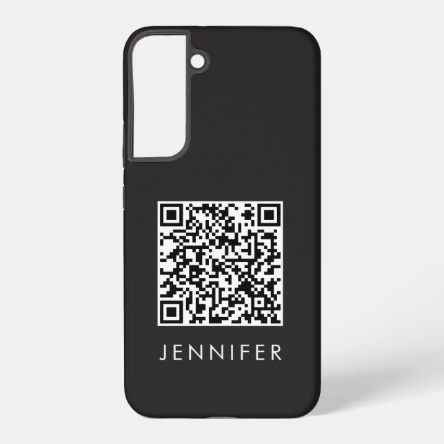Modern Minimalist Black Executive QR Code Monogram Samsung Galaxy Hülle (Rückseite)