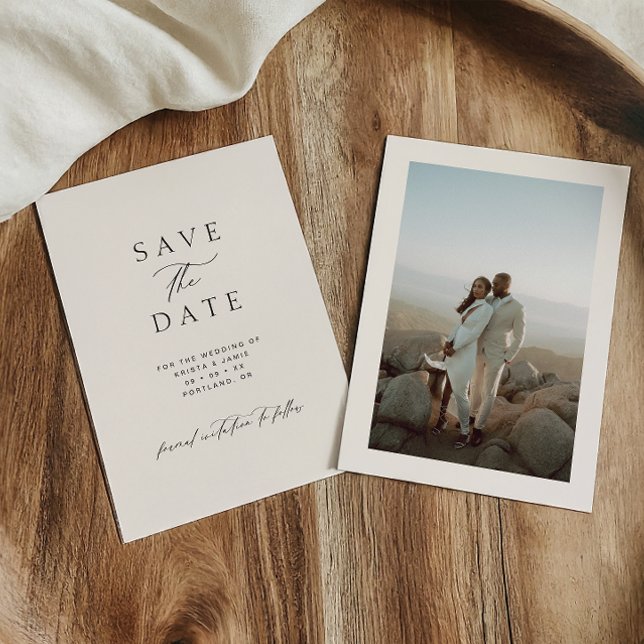 Modern Minimalist Black & Ivory Photo Wedding Save The Date (Von Creator hochgeladen)