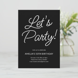 Modern Minimalist Black Script Birthday Party Chic Einladung