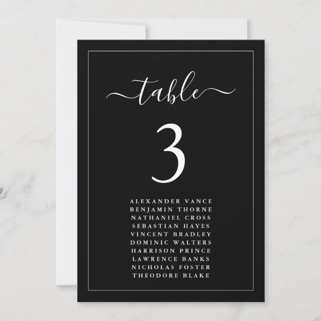 Modern Minimalist Black Seating Chart Table Card Einladung (Vorderseite)