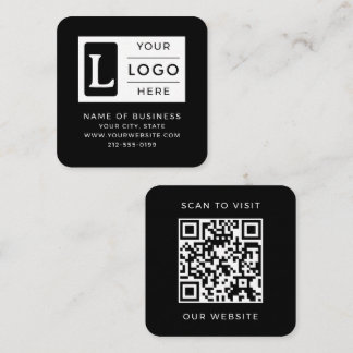 Modern Minimalist Black Square QR Code Custom Logo Quadratische Visitenkarte