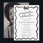 Modern Minimalist Black White Bow Photo Graduation Einladung<br><div class="desc">Modern Minimalist Black White Bow Photo Graduation Invitation - Announce your Graduate's Graduation Celebration with our black and white invitation with modern typography. You can easily change our photo to your graduate's photo. * Please note that our sample photo was black and white when we uploaded it. Your photo will...</div>