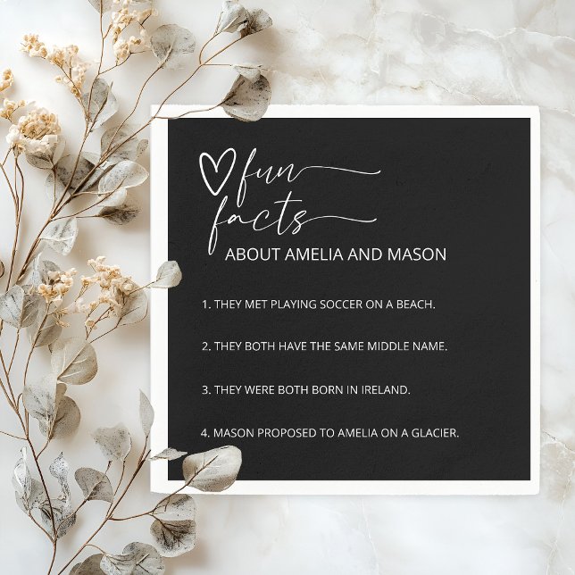Modern Minimalist Black & White Fun Facts Wedding Serviette (Modern Minimalist Black & White Fun Facts Wedding Napkins)