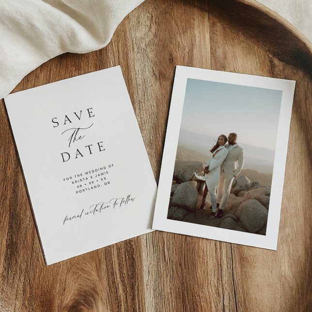 Modern Minimalist Black & White Photo Wedding Save The Date (Von Creator hochgeladen)