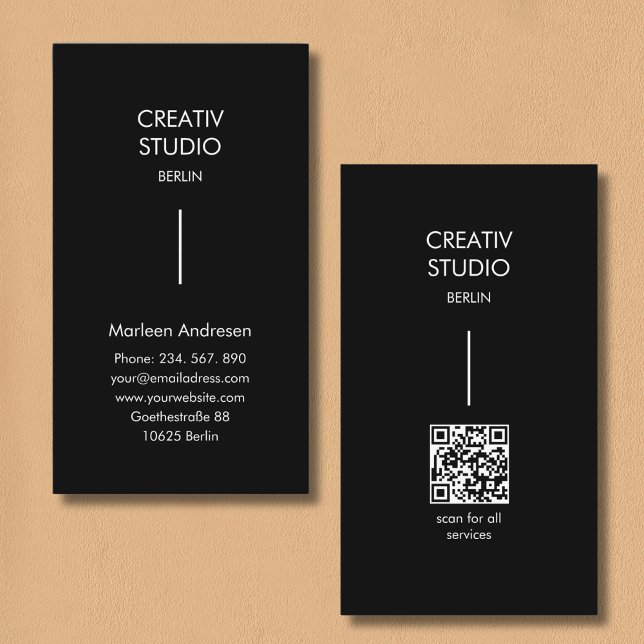 Modern Minimalist Black White QR Code Visitenkarte (Modern Minimalist Black White QR Code Business Card)