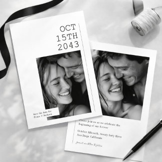 Modern Minimalist Black & White Wedding Photo Save The Date