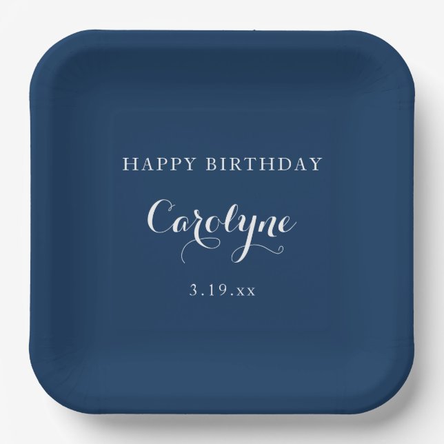 Modern Minimalist Blue Birthday  Pappteller (Vorderseite)