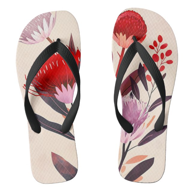 Modern minimalist Boho floral botanisch Flip Flops (Fußbett)