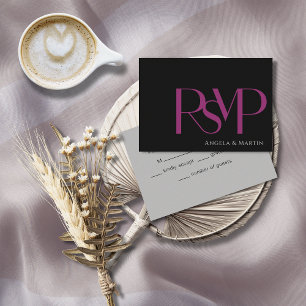 Modern Minimalist Bold Magenta Black RSVP Card