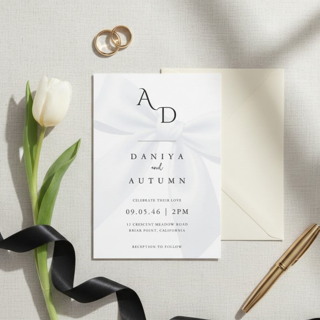 Modern Minimalist Bow Black & White Wedding Einladung (Von Creator hochgeladen)