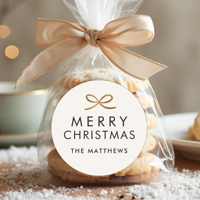 Modern Minimalist Bow Faux Foil Christmas Runder Aufkleber (Von Creator hochgeladen)