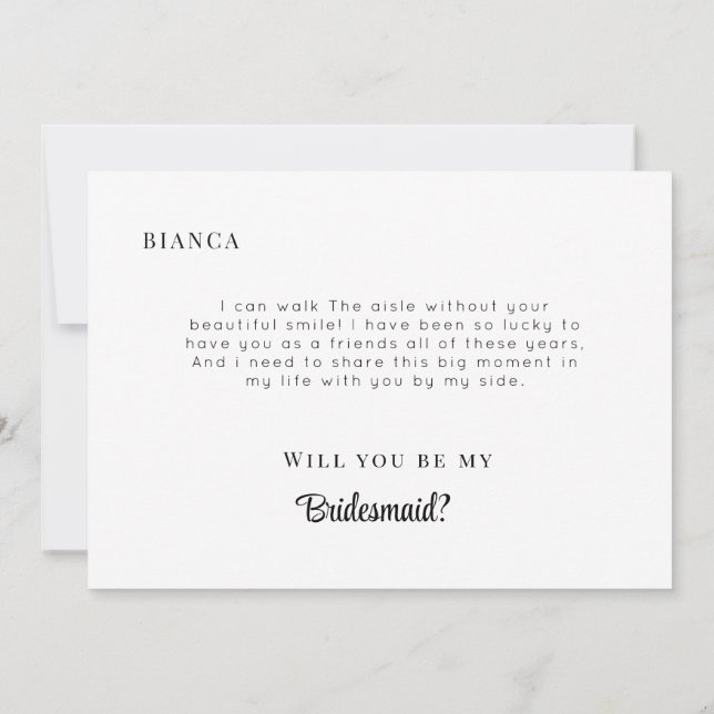 Modern Minimalist Bridesmaid Proposal Card Einladung (Rückseite)